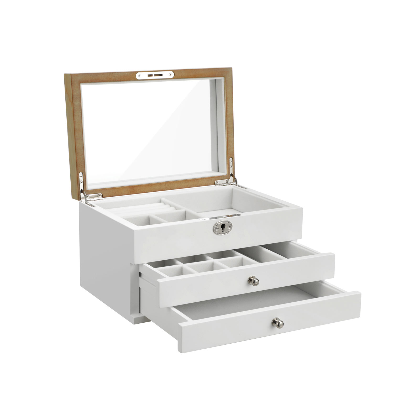 SONGMICS Elegante Schmuckbox mit Spiegel Weiß B34JOW15WN