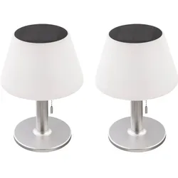2er Set LED Solar Tisch Lampen Terrassen Außen Beleuchtung Garten Kunststoff Design Leuchten weiß