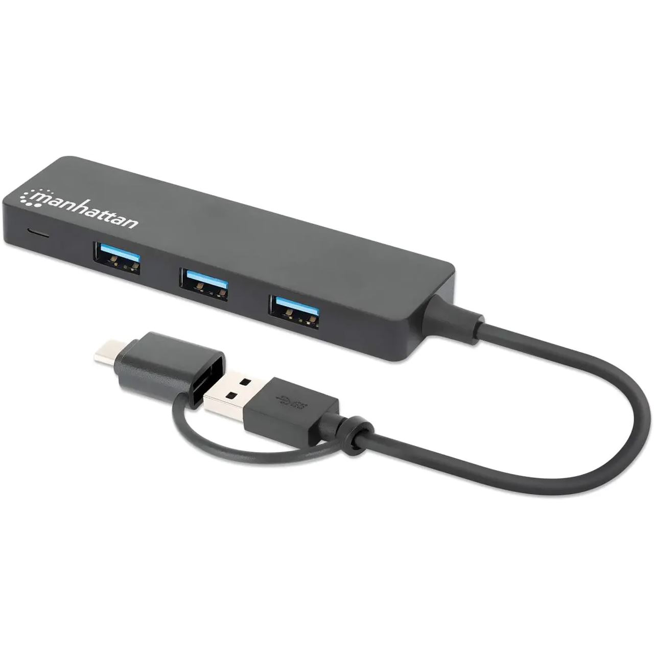 Manhattan 4-Port USB 3.0 Typ-C / Typ-A Kombo-Hub USB-C-Stecker und USB-A-Stecker auf vier USB-A-Buchsen 5 Gbit/s schwarz