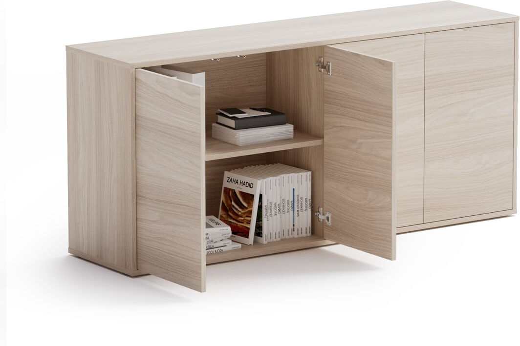 B2B Partner Bürokommode BLOCK, 1600 × 400 × 710 mm, 4 Türen, Eiche natur