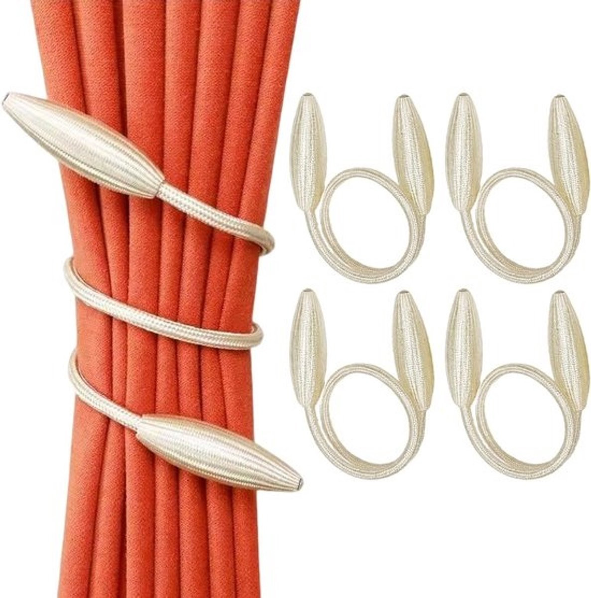 Set van 4 bruine gordijnhangers met magneetsluiting voor decoratie