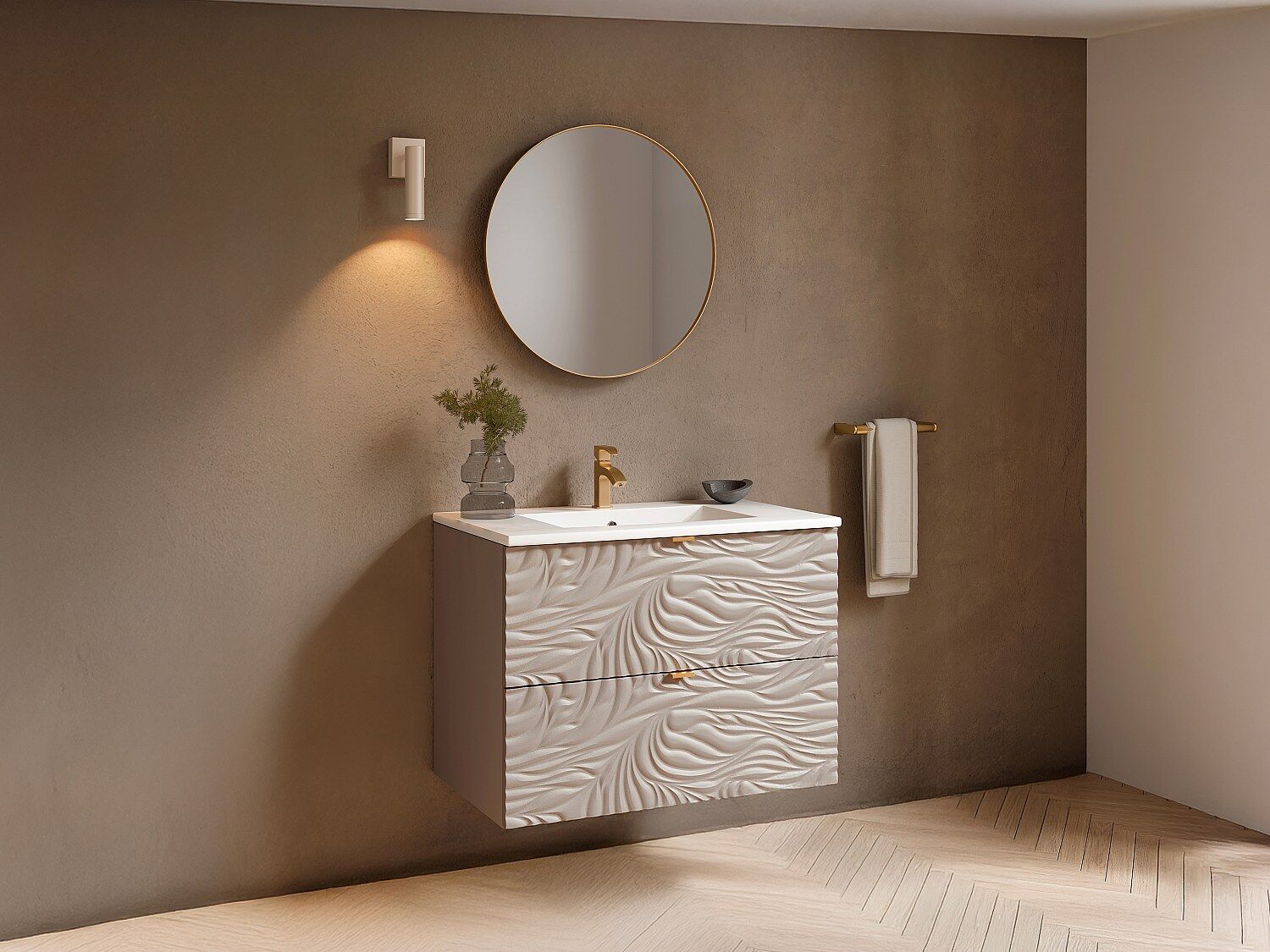 Unique Mueble de baño suspendido texturizado - Beige - 80 cm - RINAREL