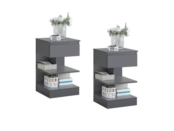 SoBuy Nachttisch 2er Set, Beistelltisch Grau 39x39x65 cm, Holzwerkstoff, 39x65x39 cm, Schlafzimmer, Nachttische