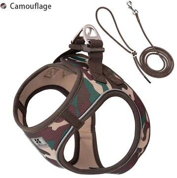 Uplifted Finds Reflective Adjustable Mesh Pet Harness And Leash Set camouflage xxs