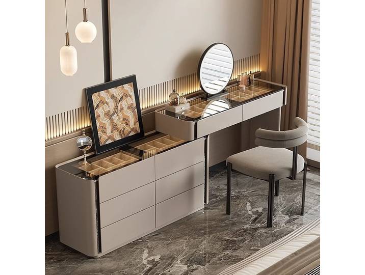 Coiffeuse commode pour ensembles de chambre à coucher vanité moderne avec miroir armoire à bijoux tabouret Console de maquillage coffres vanité