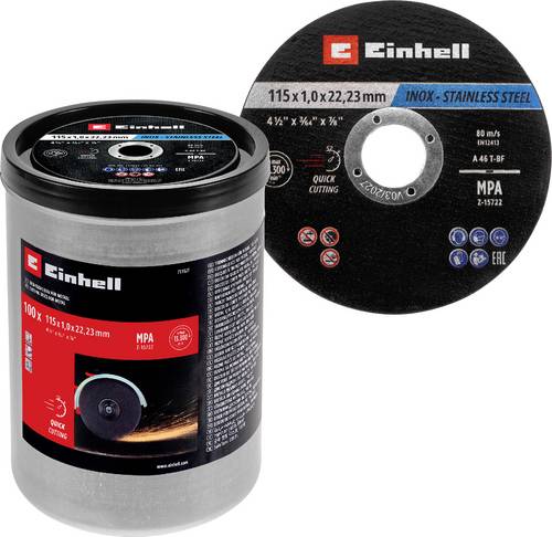 Einhell 711527 Trennscheiben-Set 115mm 100 St. Metall, Edelstahl, Stahl, Blech