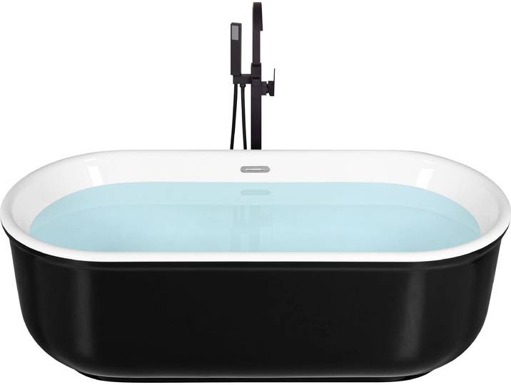 BELIANI Badewanne Schwarz-Weiß 170 x 80 cm Sanitäracryl Freistehend Oval geschwungene Form Elegant Badezimmer