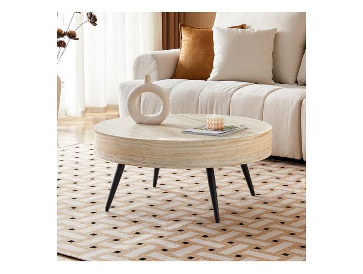 REDOM Couchtisch Runder Beistelltisch Ø70 cm in Marmoroptik (aus MDF, minimalistisches Design mit schwarzen Metallbeinen), Wohnzimmertisch Sofatisch