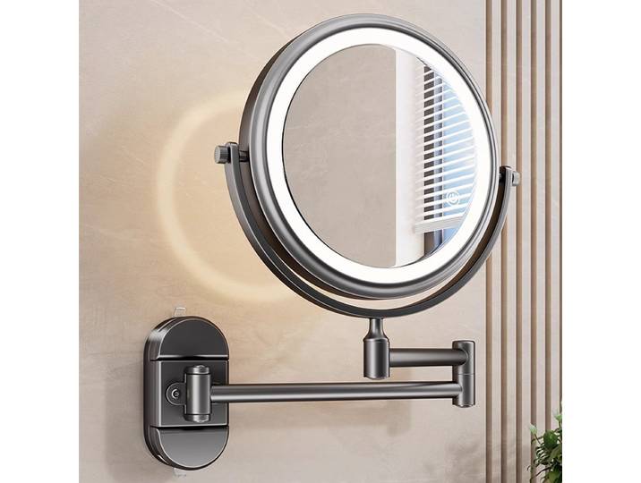 Miroir mural de salle de bain pliant, miroir de maquillage Double face avec loupe légère, miroirs à ventouse Anti-buée, miroirs de décoration de toilette