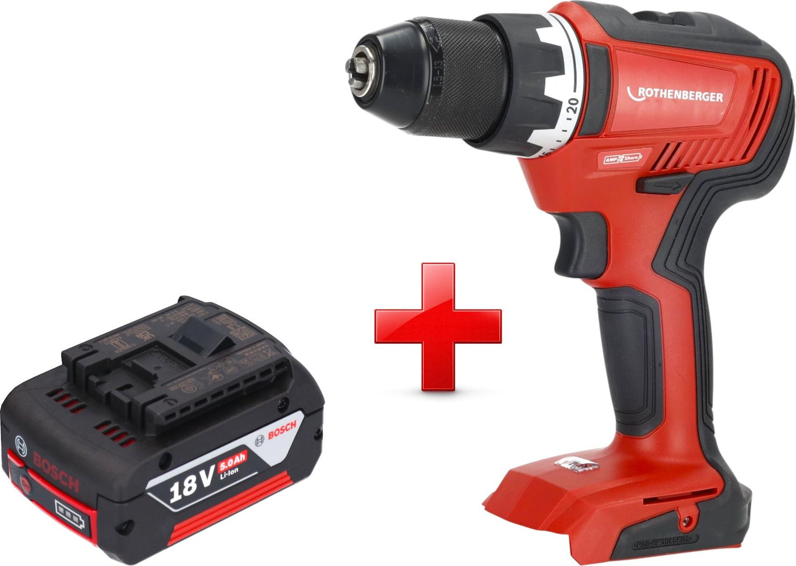Rothenberger RO DD55 accuboormachine 18 V 55 Nm Brushless AMPShare met 1x 5,0 Ah accu