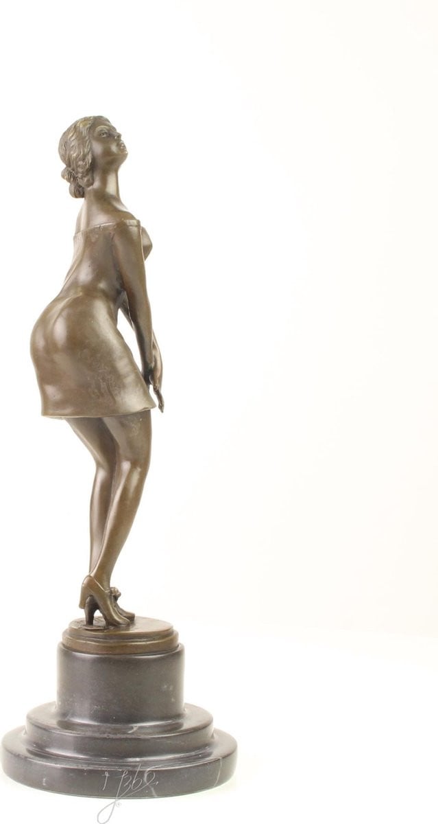 Bronzen beeld Peinzende vrouw sculptuur voor op tafel, Hoogte: 35,9 cm