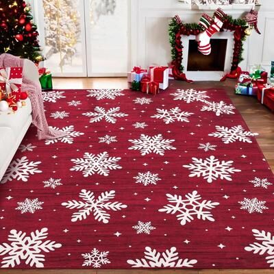 Garvee Snowflake Machine Washable Indoor Christmas Area Rug