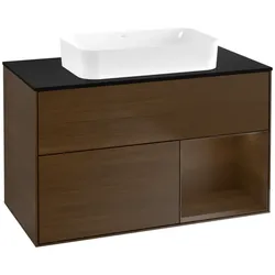 Villeroy und Boch Finion Waschtischunterschrank F662GNGN 100x60,3x50,1cm, Regal rechts Walnut veneer, Walnut veneer