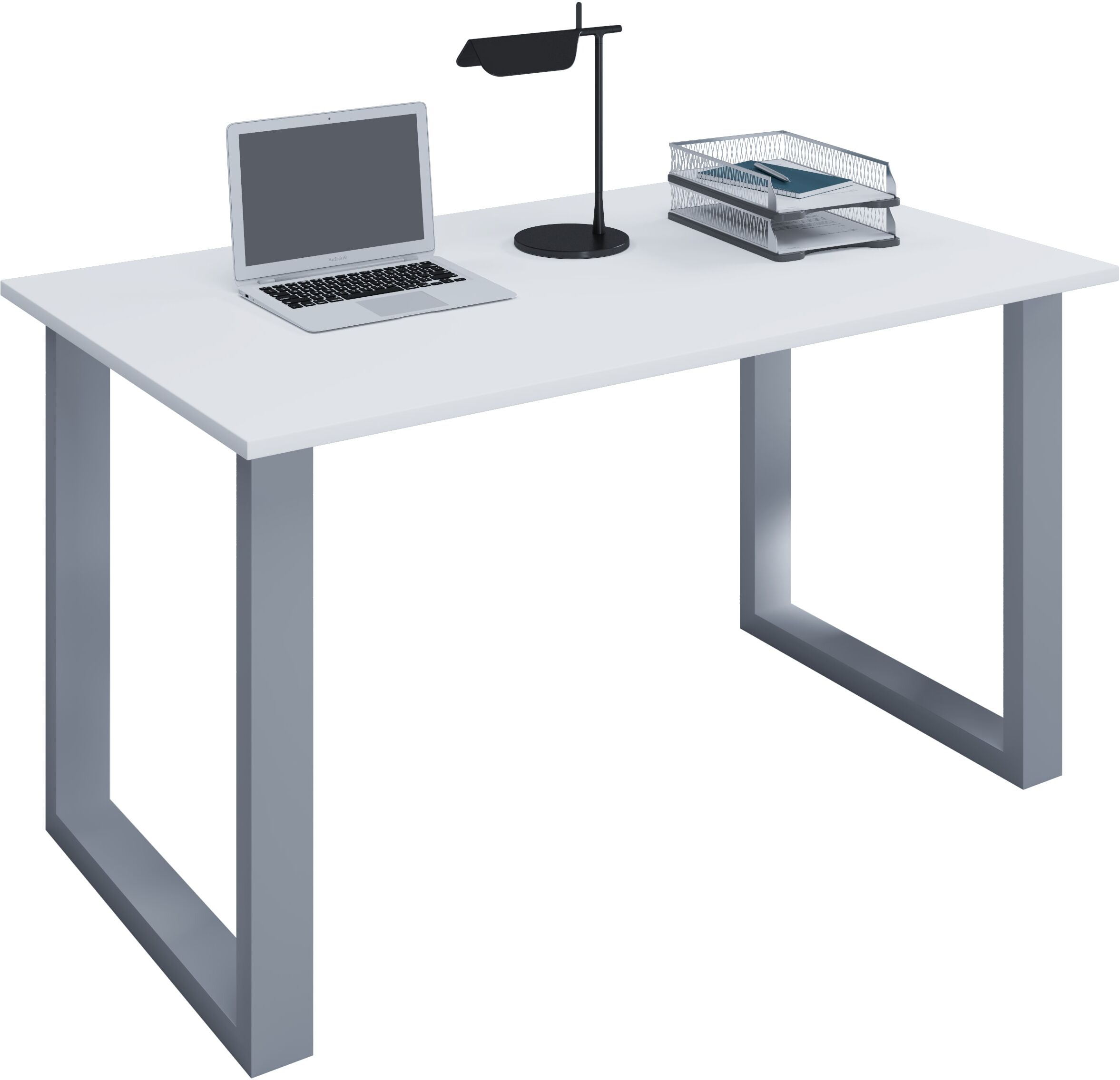 Schreibtisch VCM "Schreibtisch Bürotisch Computertisch 140x50 Lona U", weiß (silber, weiß), B:140cm T:50cm, Tische, Schreibtisch