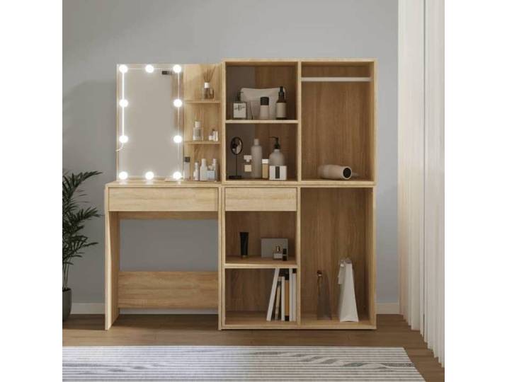 （7076791)Coiffeuse Scandinave - style Coiffeuse à LED avec 2 armoires Chêne sonoma bois d'ingénierie