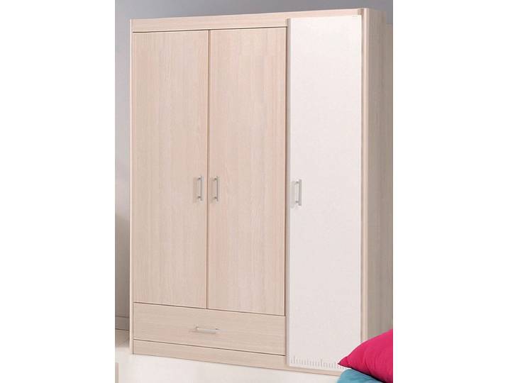 Kleiderschrank PARISOT Charly , weiss (akaziefarben, weiß), B:112cm H:179cm T:52cm, Schränke, Kleiderschrank