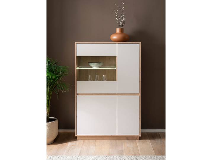 Vitrine HOME AFFAIRE Sonora, moderne Glasvitrine, Stauraumelement, Schrank , weiss (kaschmir, eiche artisan), B:75cm H:144cm T:40cm, FSC-zertifizierter Holzwerkstoff, Schränke, Vitrine, filigrane Rahmenoptik, ausreichend Stauraum, vielseitig einsetzbar