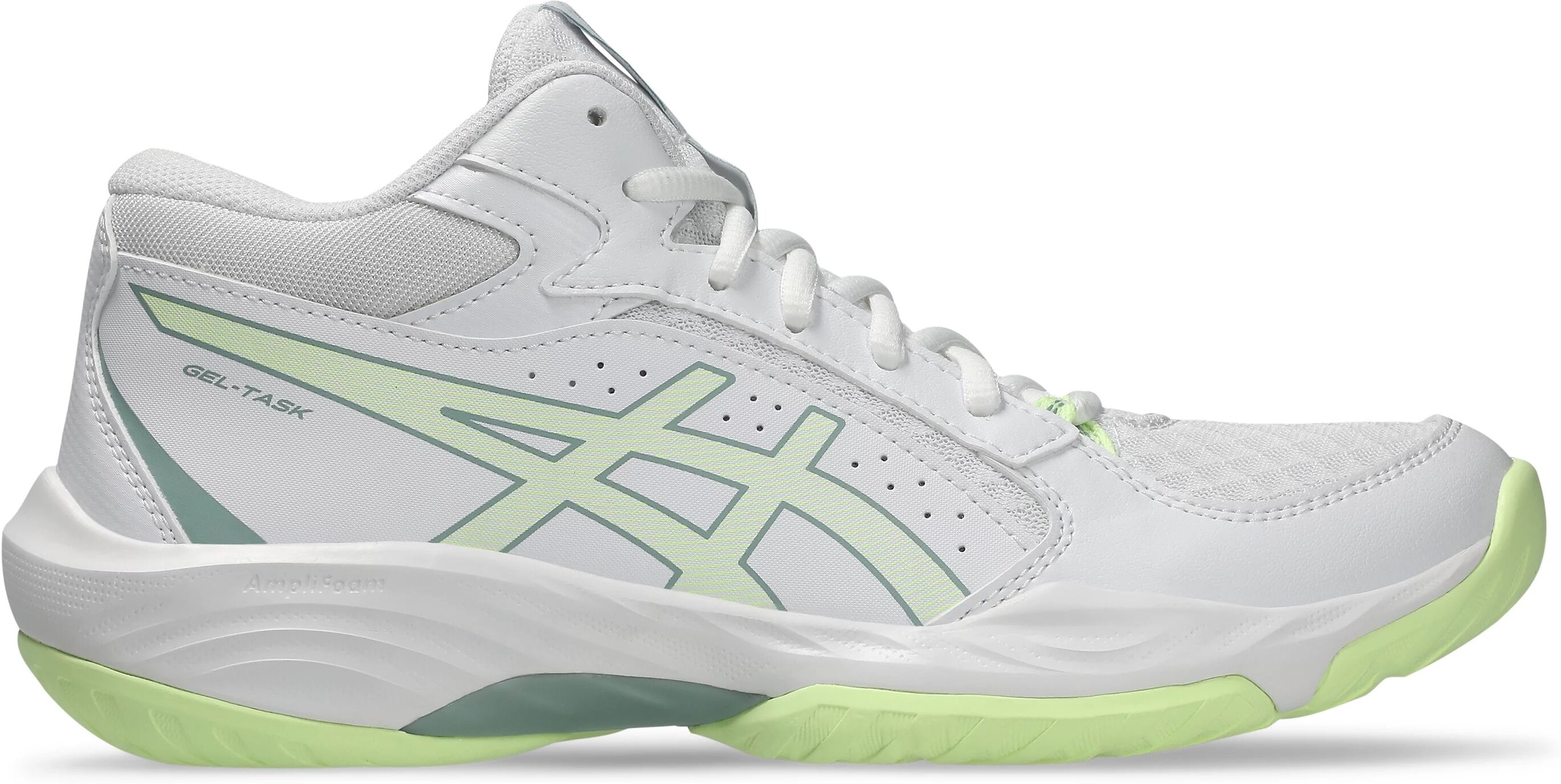 Hallenschuh ASICS "GEL-TASK MT 5", Damen, Gr. 42,5, weiss (weiß, illuminate gelb), Synthetik, Schuhe Hallenschuh, besonders geeignet für Handball und Volleyball weiß, illuminate gelb 42,5