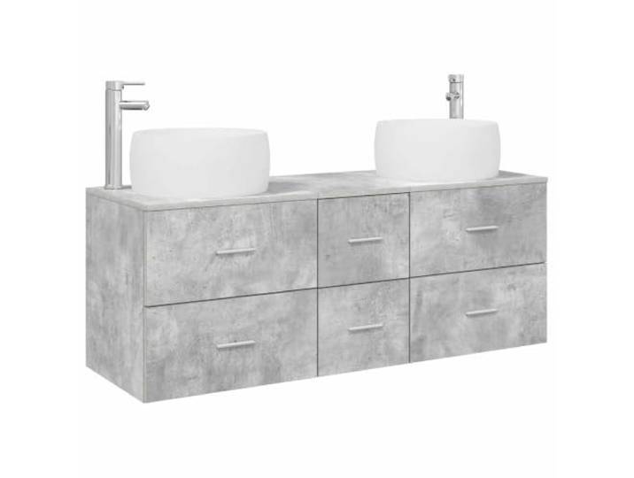 PUGYNBK Badmöbel-Set, 3-teilig, Betongrau Waschbecken mit Schubladen, Schrank ohne Bohren, Wandmontage, technisches Holz