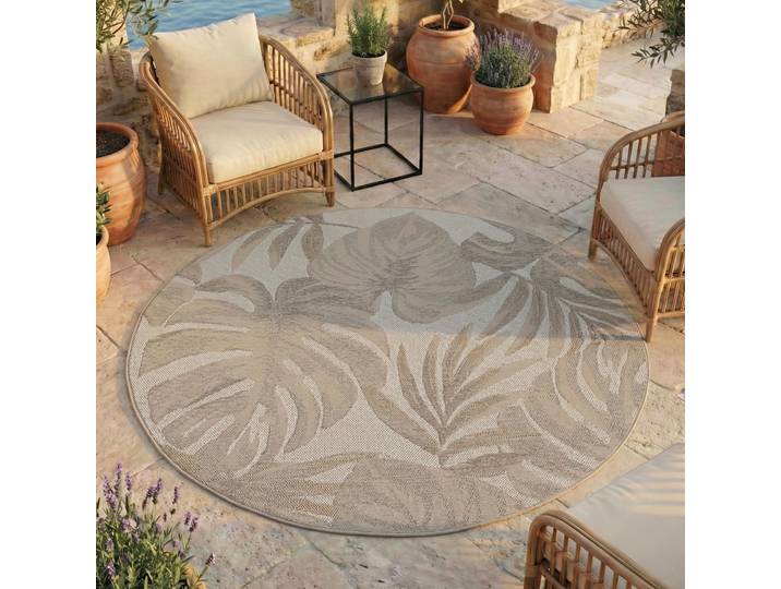 Outdoorteppich AYYILDIZ TEPPICHE DESERT 1302 , auch als Läufer und Rund erhältlich , beige, H:5mm Ø:200cm, Polypropylen, Teppiche, Outdoorteppich, In und Outdoor, pflegeleicht, Wohnzimmer, Aussenbereich