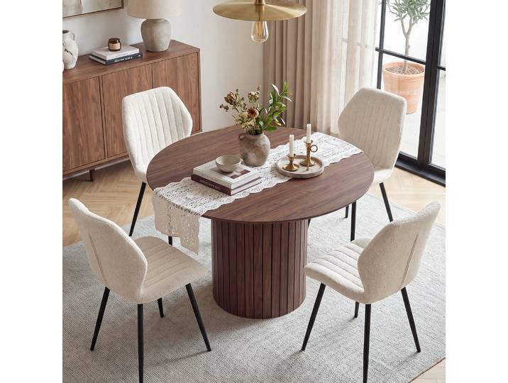 Table à manger ronde de style nordique EGOONM avec base cylindrique à lattes, pour 4 à 6 personnes, pour cuisine, salle à manger, 120*76 cm