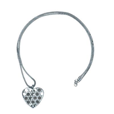 Lange Kette STEUER "Rhodiumfarbener Herzanhänger an Metallkette", weiß, Halsketten, Damen, 74cm, Metall, L: 74 B: 40mm, glänzend, B:40mm