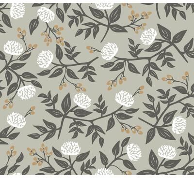 Rifle Paper Co. Peonies Grey Floral Premium Peel + Stick Wallpaper