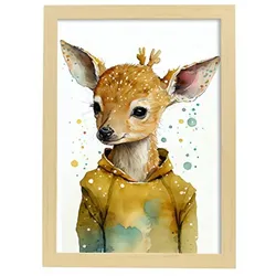 POSTER Kitz Im Aquarellstil. A4 Rahmen Aus Hellem Holz