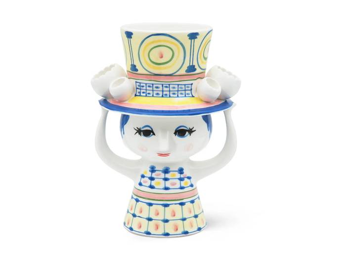 Bjørn Wiinblad Vase Lady with hat H20,5 cm Bleu