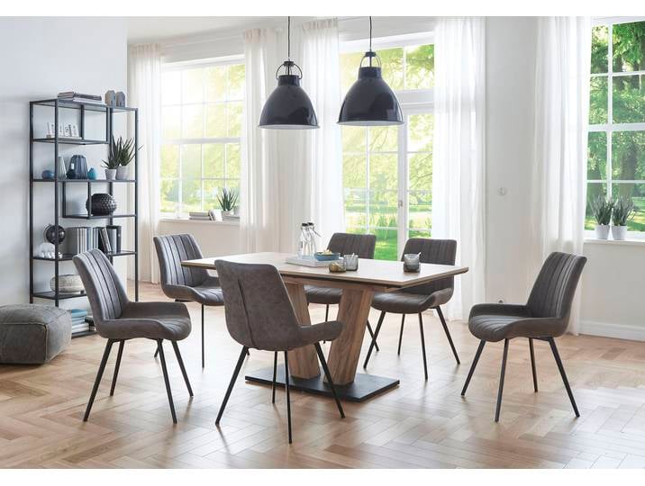 Essgruppe NIEHOFF SITZMÖBEL, grau (grau, schwarz), Synchron-Auszug, Sitzmöbel-Sets, Essgruppe, Stuhl hat besondere Funktionen, alles aus Balkeneiche
