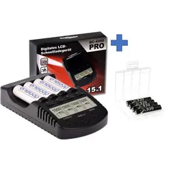 XCell Kraftmax BC-4000 Pro Akku & USB Ladegerät + 4x LSD Plus Micro AAA 930mAh Akkus + Box