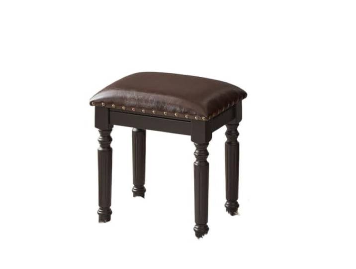Zymjzbetic Schwarzer Vintage-Make-up-Hocker Mit echtem Ledersitz, klassische Frisiertischbank for Schlafzimmer-Waschtischdekoration‌(Color 3)
