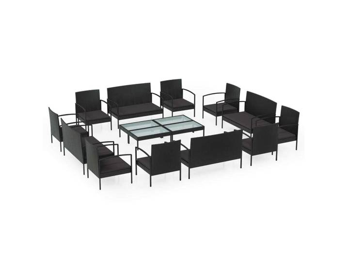 vidaXL 16-tlg. Set de salon de jardin avec auflagen Poly Rattan Schwarz