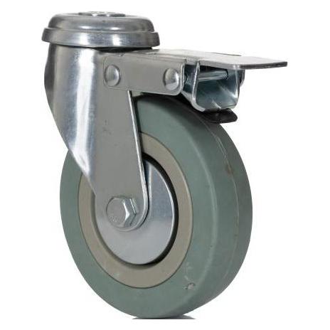 RS PRO Braked Swivel Castor, 100mm, Rubber Tyre (8286353)