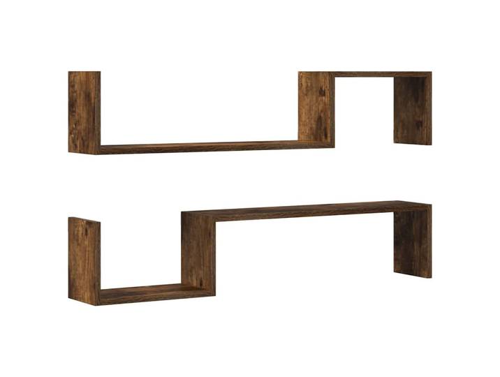vidaXL Wandregalset 2-teilig 100/15/20 cm aus Holzwerkstoff Räuchereiche Dekor, Dunkelbraun, Strukturbuche, Rechteckig, 100x20x15 cm, Wohnzimmer, Regale, Wandregale
