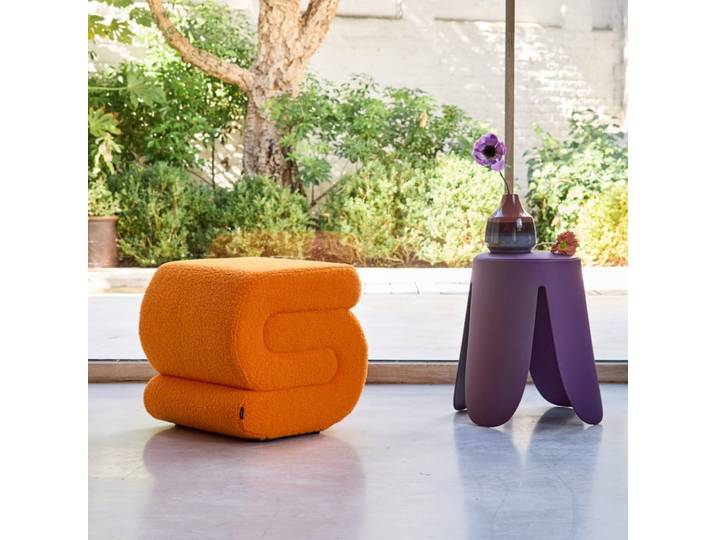 Tabouret / pouf design revêtement bouclette orange 1 place