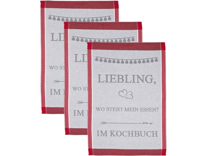 Geschirrtuch ROSS Liebling, wo steht mein essen… im Kochbuch , grau (grau, rot), B:50cm L:70cm, 100% Baumwolle, Geschirrtücher, Geschirrtuch, Sprüchetuch, aus 100% Baumwolle
