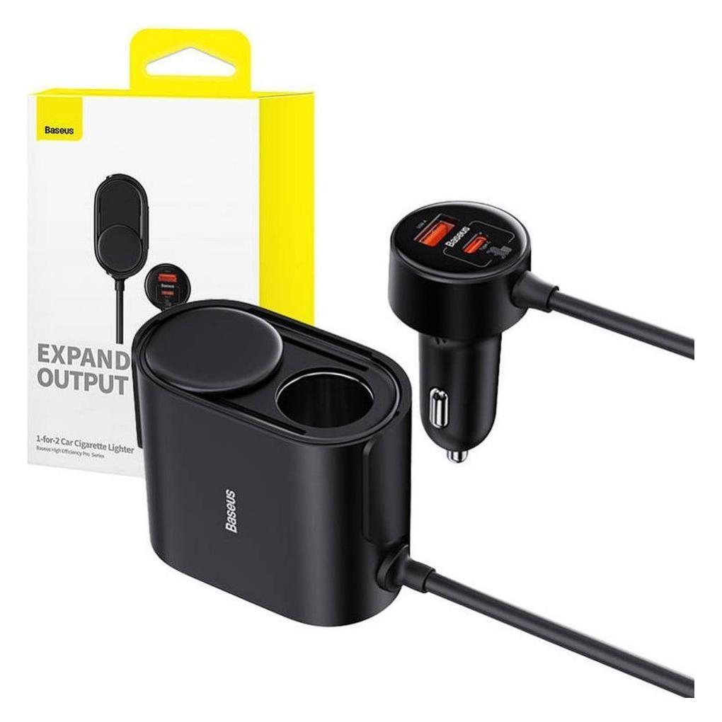 Baseus High Efficiency Pro 1-für-2 Auto-Zigarettenanzünder 30 W (Schwarz) (C00455300121-00)