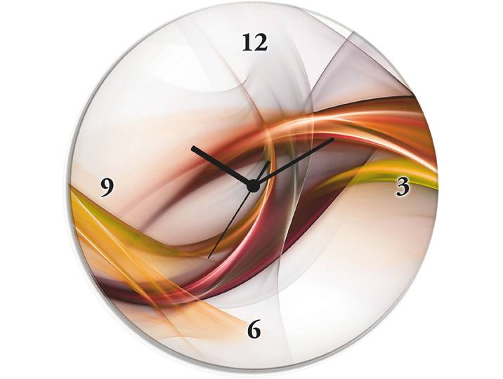 Wanduhr ARTLAND Glasuhr rund Abstrakes Design Orange , orange, B:30cm H:30cm T:1,8cm, Wanduhren, Wanduhr, wahlweise mit Quarz- oder Funkuhrwerk, lautlos ohne Tickgeräusche