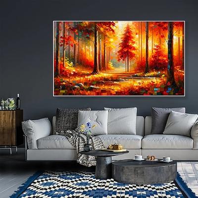 Handgemaltes 3D-Wald-Ahornrot-Strukturgemälde, Wandkunst, Sonnenuntergang, Herbst, Landschaftsmalerei, abstraktes Wald-Strukturgemälde, Naturkunst, Gemälde für Wohnzimmerdekoration, moderne Malerei