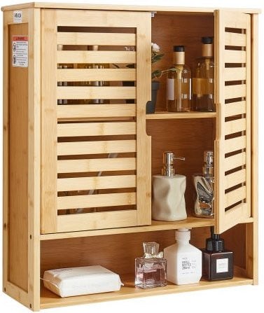 VEVOR Badkamer Wandkast met 2 Deuren en Verstelbare Planken, Bruine Hangkast met Open Scheidingswand voor Keuken en Toilet, Wandmontage
