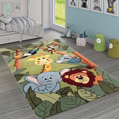 Paco Home Kids Rug for childrens room with Jungle Animals in Green
