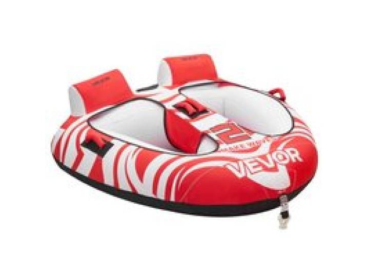 VEVOR Towable Tube für Boote, Wassersport-Schleppreifen für 2 Personen, bis 154 kg Tragfähigkeit, mit Kompletter Nylonabdeckung, Gepolsterten Griffen und Sicherheitsventil, für Seen und Flüsse, Rot