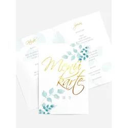 Menükarten Hochzeit selbst gestalten mit Spruch und Fotos im Onlinedesigner bei Meine-Kartenmanufaktur.de