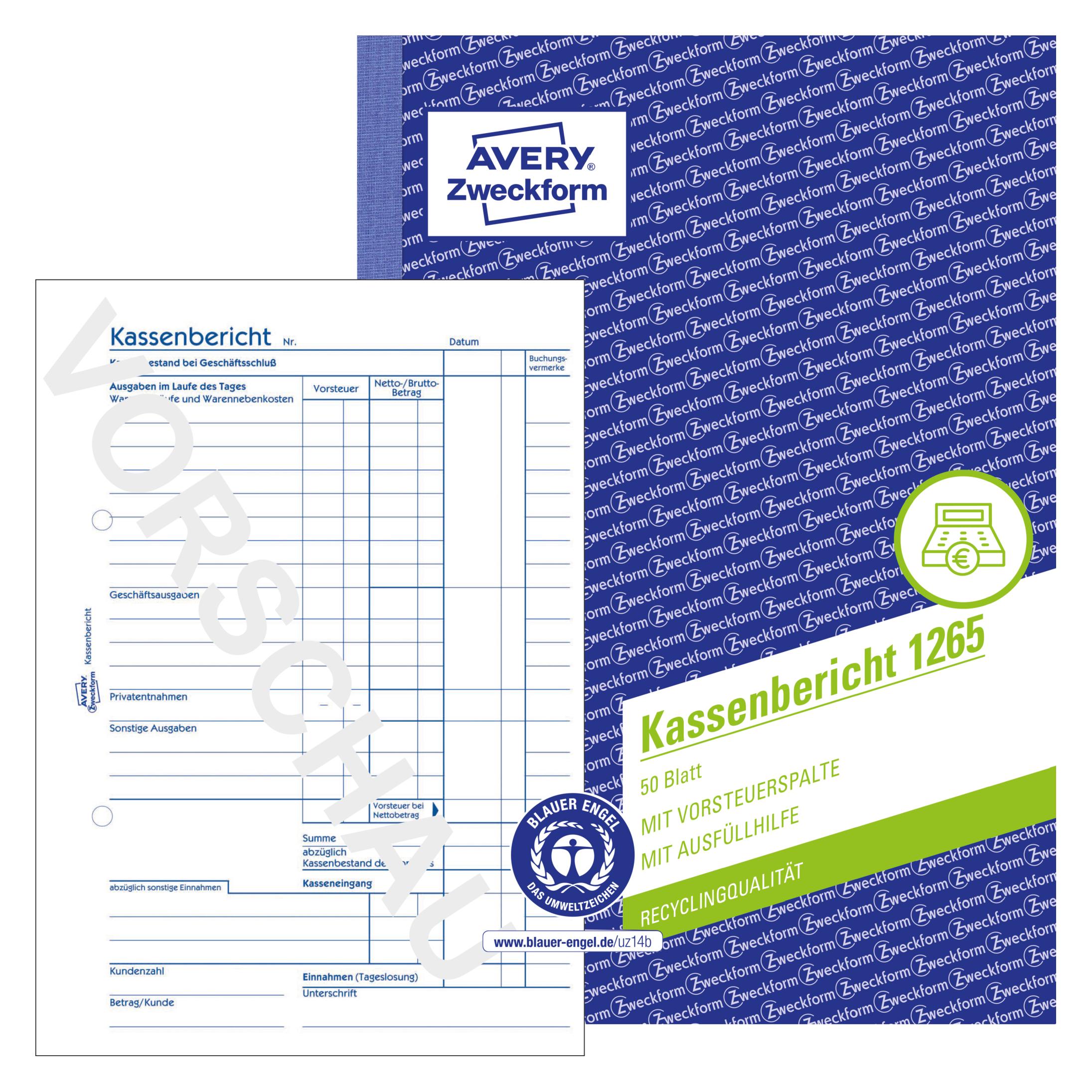 Avery RecyclingÂ Kassenbericht (50x) (1265)