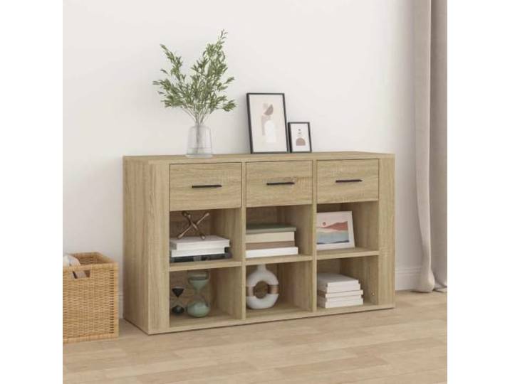 RJPLMFV Anrichte Eiche Sonoma, 100 x 30 x 59,5 cm, Holz, Technik Geräumige Aufbewahrung, feuchtigkeitsbeständige Oberfläche, einfache Reinigung, Wandbefestigung inklusive