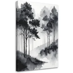 WANDBILD, Landschaft Bäume Landschaft schwarz und weiß