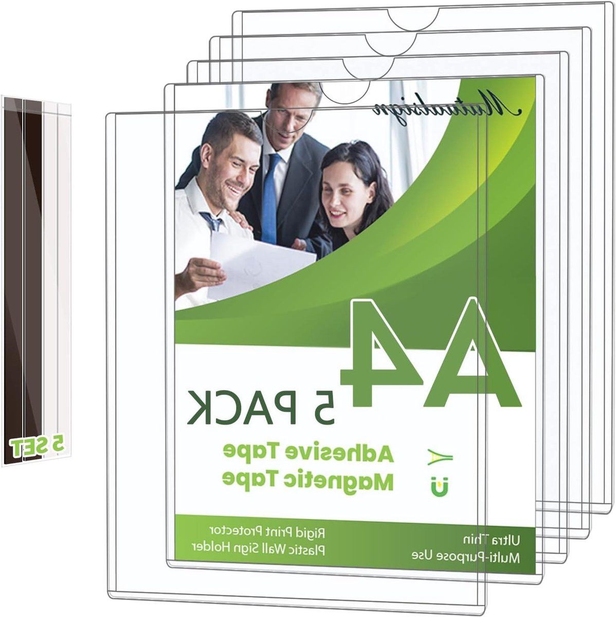 Set van 5 transparante documenthouders voor A4-papier met boormontagevrije informatiehouders