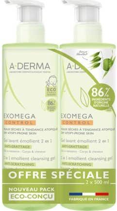 A-DERMA Exomega Control Gel Limpiador Emoliente 2en1 2x500ml