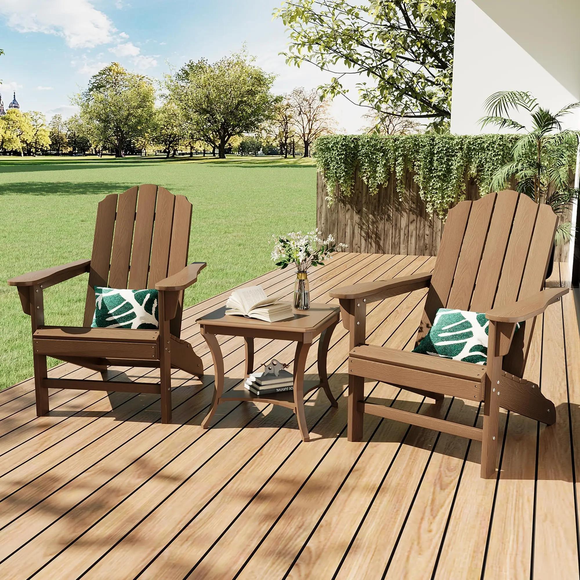 Adirondack-Gartenstühle - Outdoor-Loungesessel in Holzoptik - 2er-Set - Braun - Armlehnen - Ergonomisch - UV-geschützt - Wetterfest